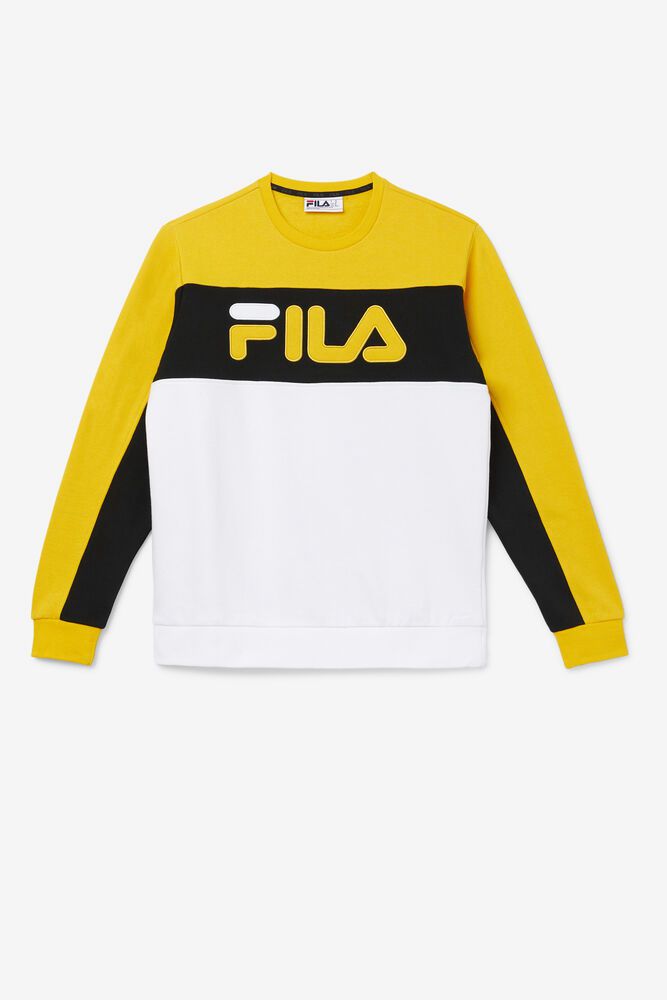 Fila Lesner Fleece Crew Gold/White Sweatshirt Mens - NZ 43172-VOBM